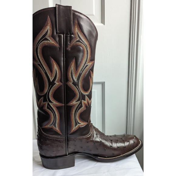 Men’s Full Quill Ostrich Cowboy Boots Brown Leather Western Handmade US 9.5 D main image 9
